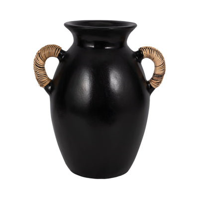 Terracotta, 12"h Eared Vase, Black - Al Rugaib Furniture