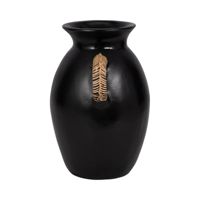 Terracotta, 12"h Eared Vase, Black - Al Rugaib Furniture