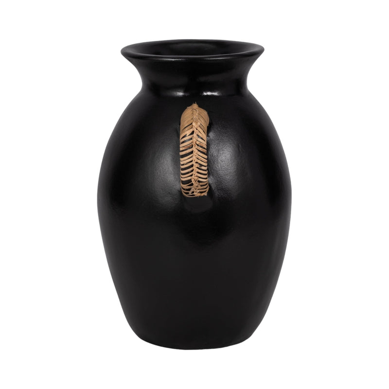 Terracotta, 12"h Eared Vase, Black - Al Rugaib Furniture