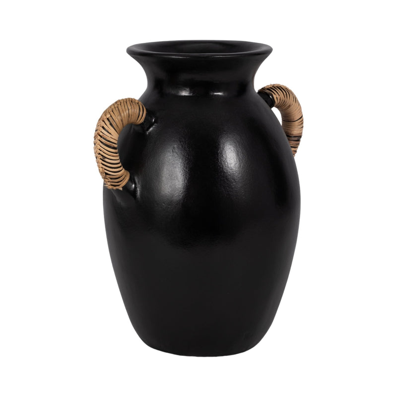 Terracotta, 12"h Eared Vase, Black - Al Rugaib Furniture