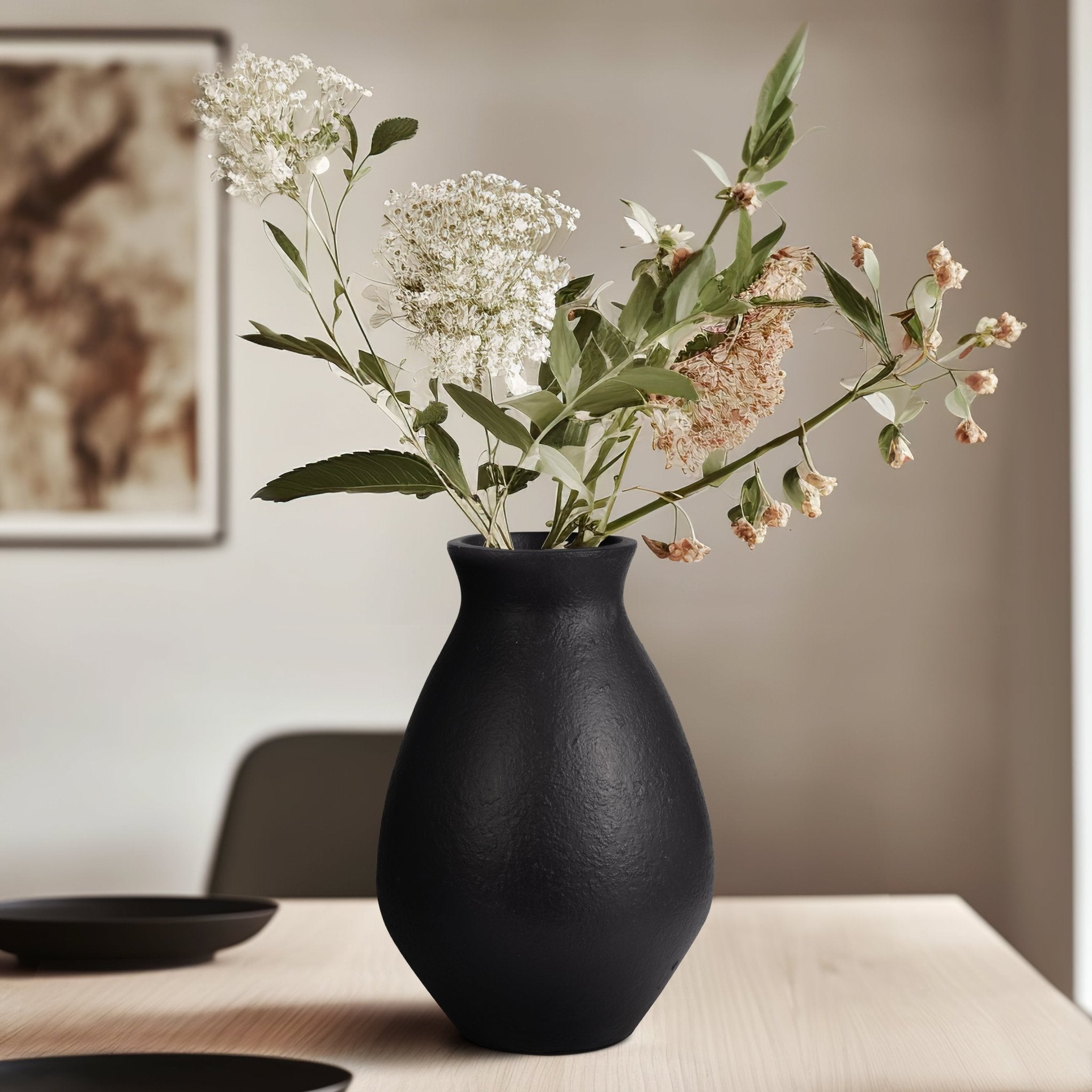 TERRACOTTA, 16" ORGANIC VASE, BLACK/IVORY Vases and Jars| Sagebrook Home