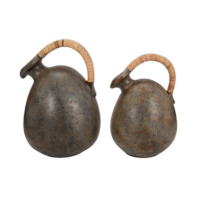 Terracotta, 16" Rustic Jug W/ Woven Handle, Multi - Al Rugaib Furniture