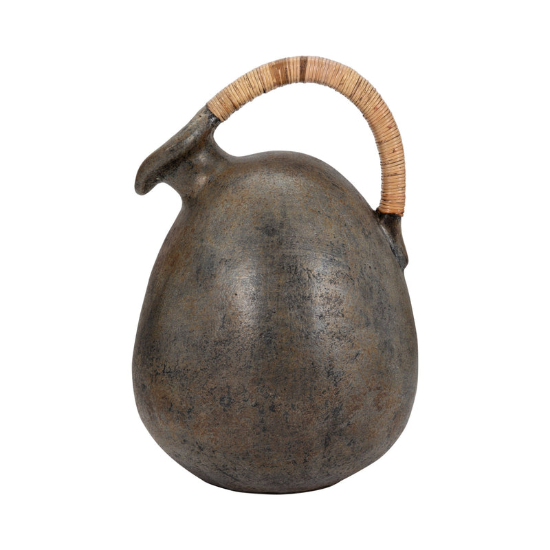 Terracotta, 16" Rustic Jug W/ Woven Handle, Multi - Al Rugaib Furniture