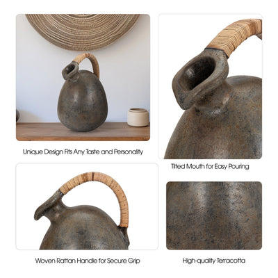 Terracotta, 16" Rustic Jug W/ Woven Handle, Multi - Al Rugaib Furniture