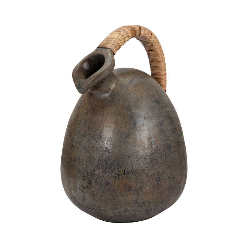 Terracotta, 16" Rustic Jug W/ Woven Handle, Multi - Al Rugaib Furniture