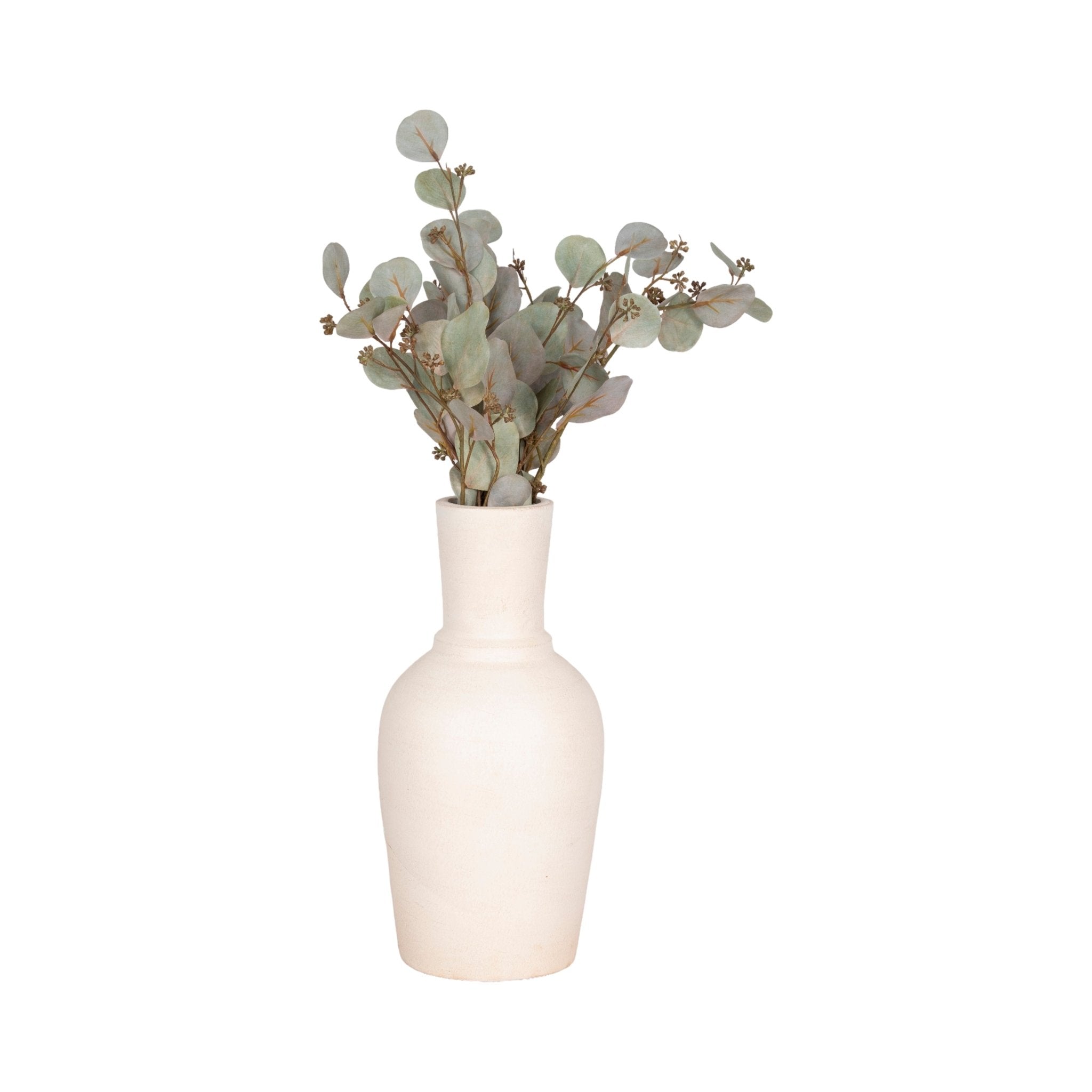 Terracotta, 16" Vase With Ring At Neck, Ivory Vases and Jars| Sagebrook Home