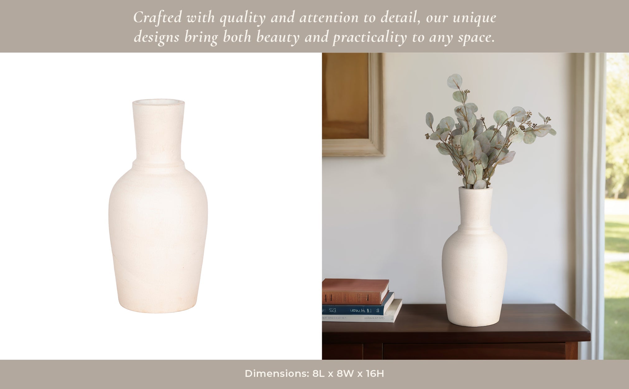 Terracotta, 16" Vase With Ring At Neck, Ivory Vases and Jars| Sagebrook Home