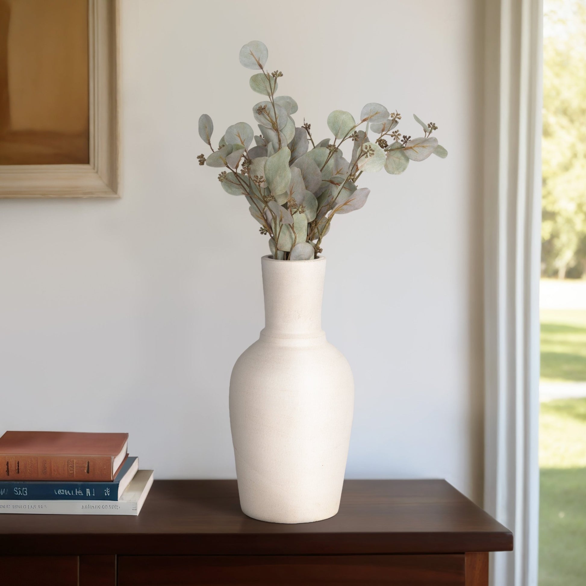 Terracotta, 16" Vase With Ring At Neck, Ivory Vases and Jars| Sagebrook Home