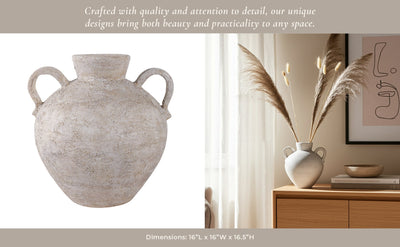 Terracotta, 17" Organic Jug With Handles, Ivory - Al Rugaib Furniture