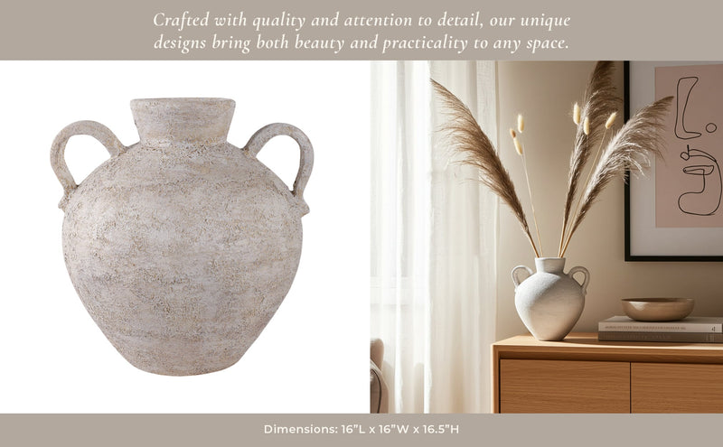 Terracotta, 17" Organic Jug With Handles, Ivory - Al Rugaib Furniture