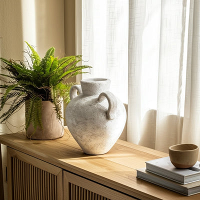 Terracotta, 17" Organic Jug With Handles, Ivory - Al Rugaib Furniture