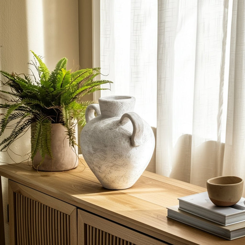 Terracotta, 17" Organic Jug With Handles, Ivory - Al Rugaib Furniture