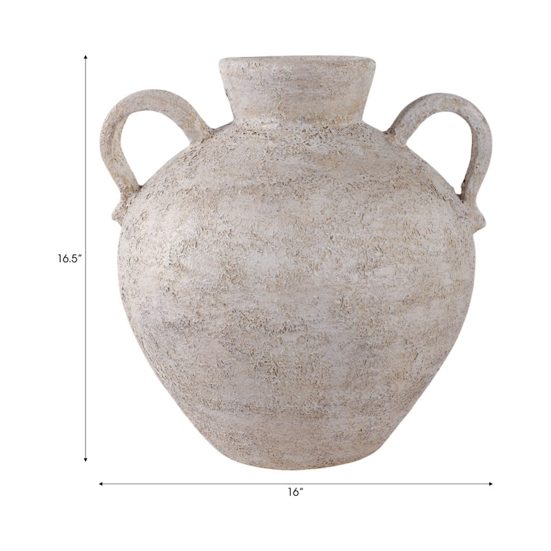 Terracotta, 17" Organic Jug With Handles, Ivory - Al Rugaib Furniture
