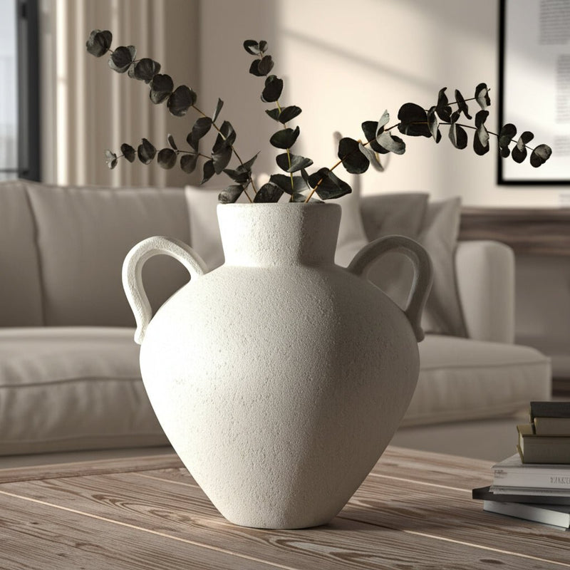 Terracotta, 17" Organic Jug With Handles, Ivory - Al Rugaib Furniture