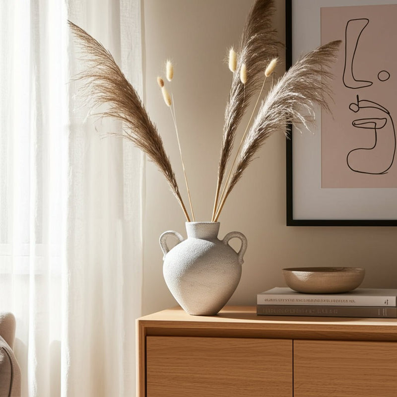 Terracotta, 17" Organic Jug With Handles, Ivory - Al Rugaib Furniture