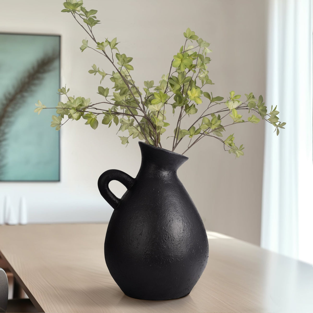 TERRACOTTA, 19" ORGANIC JUG WITH HANDLE, BLACK Vases and Jars| Sagebrook Home