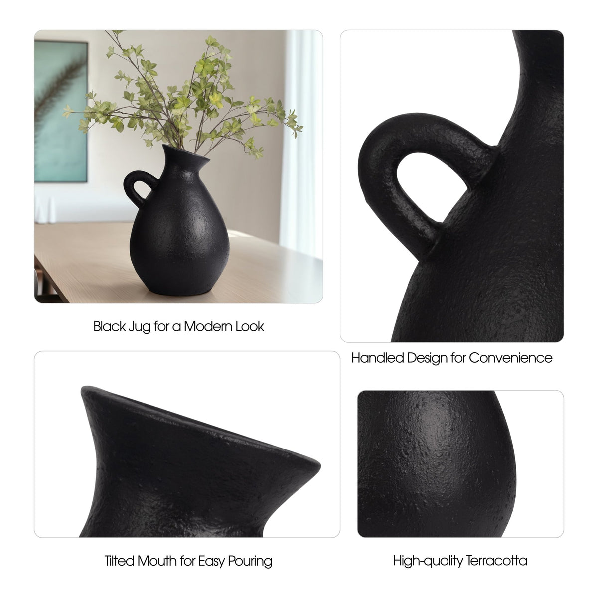 TERRACOTTA, 19" ORGANIC JUG WITH HANDLE, BLACK Vases and Jars| Sagebrook Home
