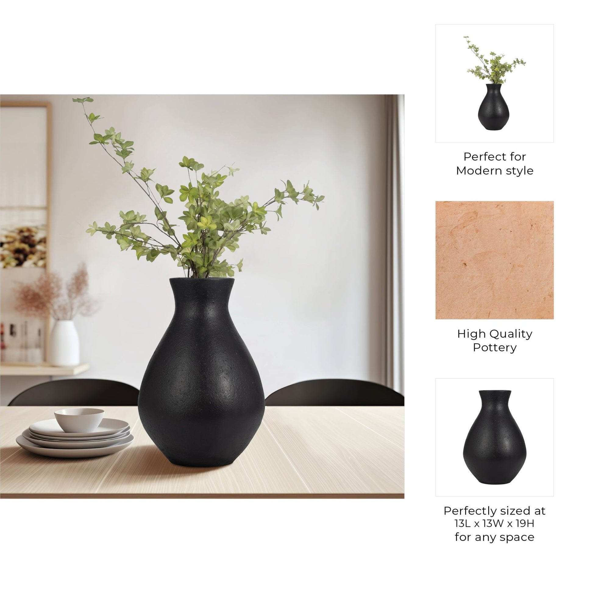TERRACOTTA, ORGANIC VASE, BLACK/IVORY Vases and Jars| Sagebrook Home