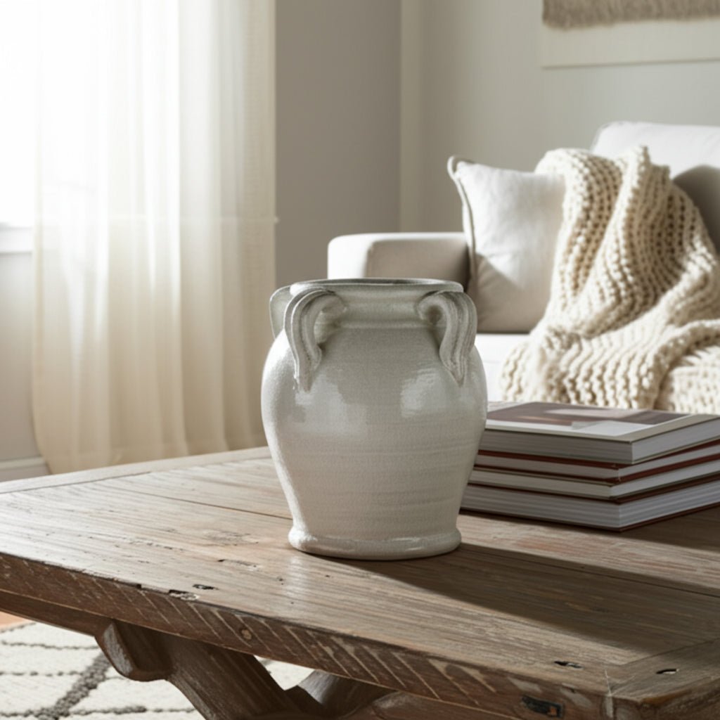 Terracotta Vase With Handles, White Crackle Vases and Jars| Sagebrook Home