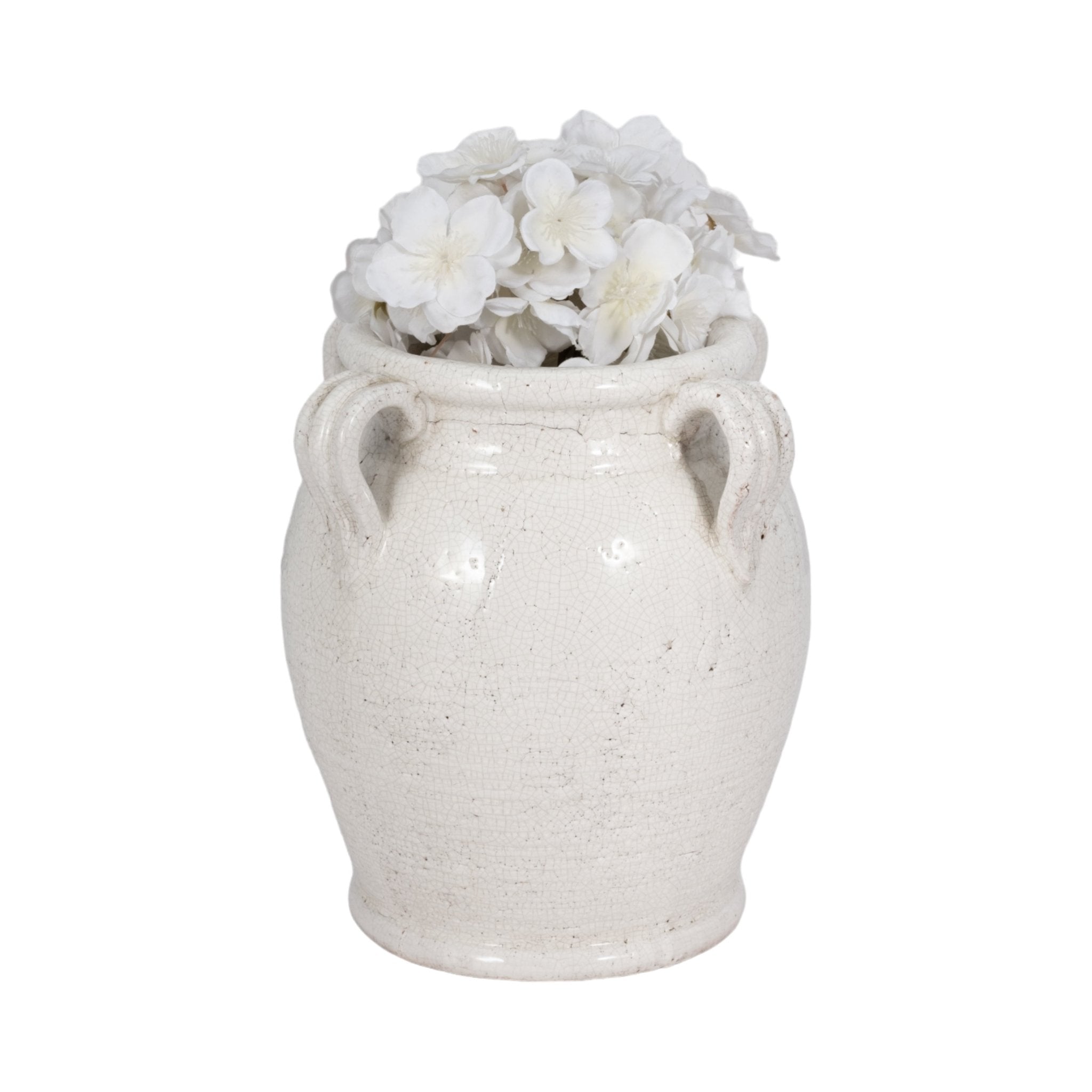 Terracotta Vase With Handles, White Crackle Vases and Jars| Sagebrook Home