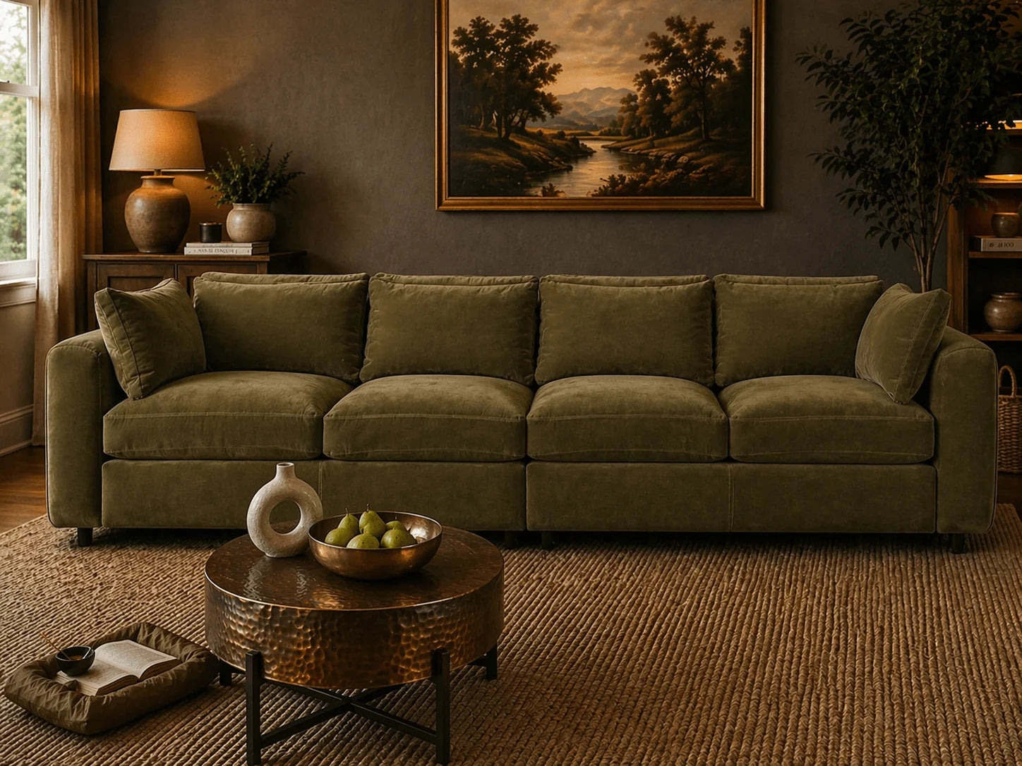 Terrona Rust Sofa 320cm - Olive