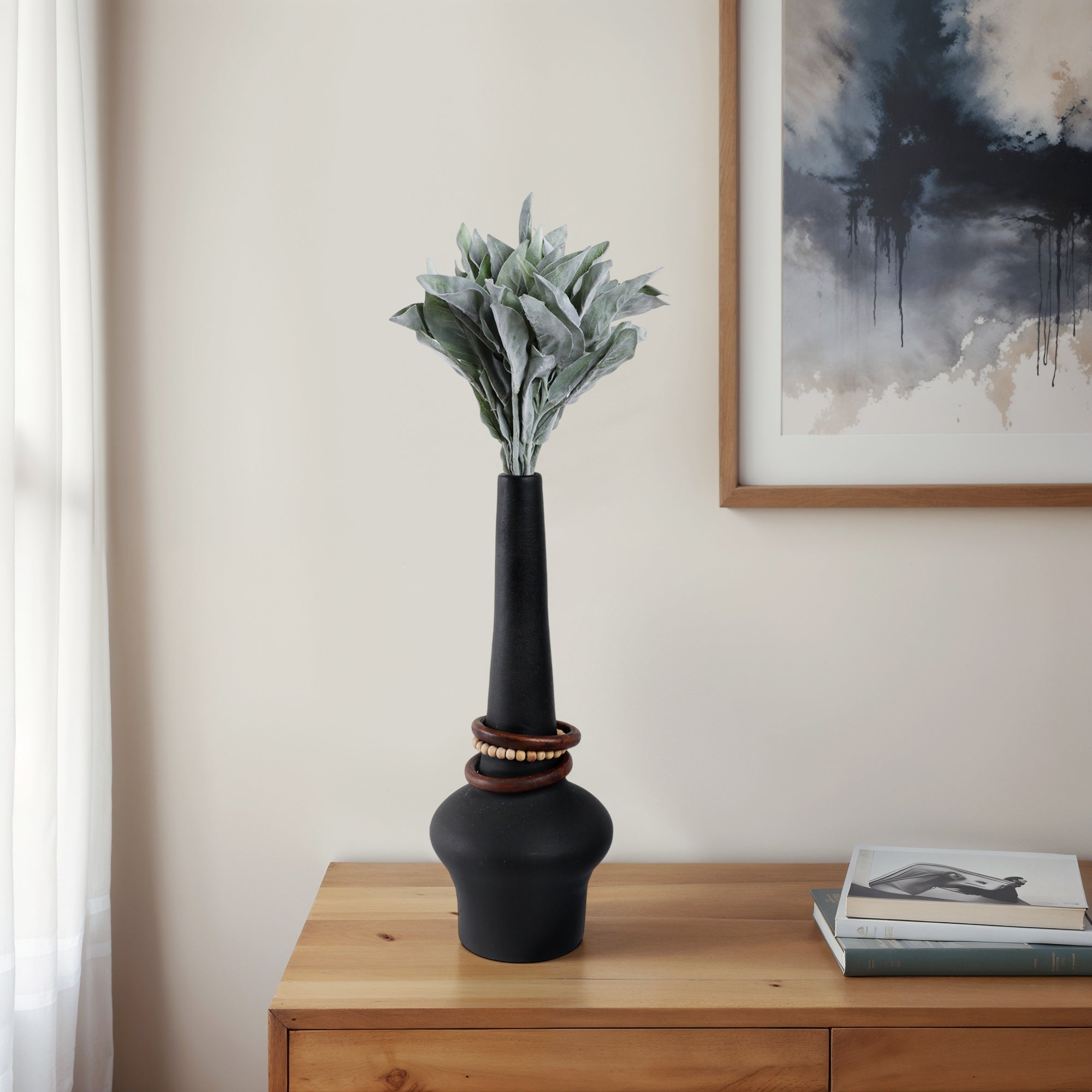 Tiago Vase With Wood Beads, Blk Vases and Jars| Sagebrook Home