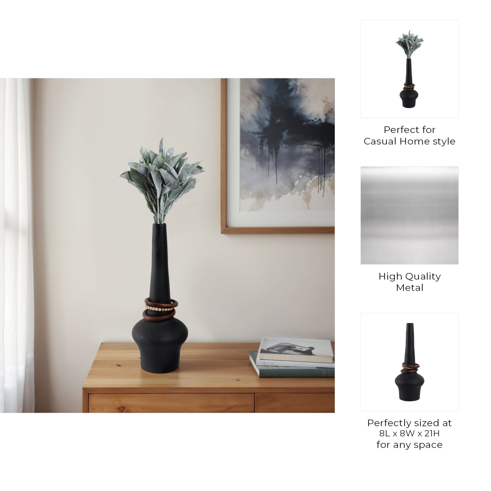Tiago Vase With Wood Beads, Blk Vases and Jars| Sagebrook Home