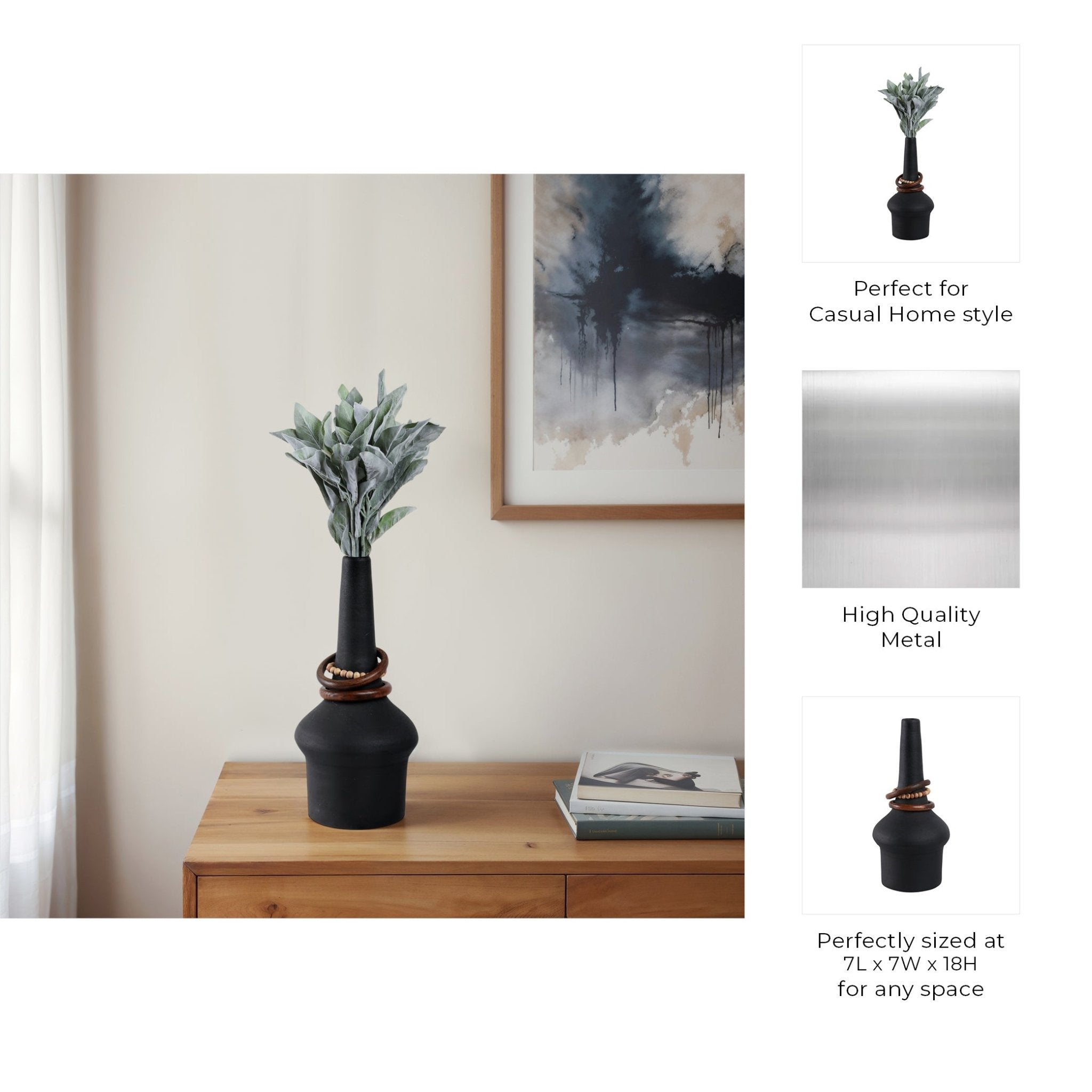 Tiago Vase With Wood Beads, Blk Vases and Jars| Sagebrook Home