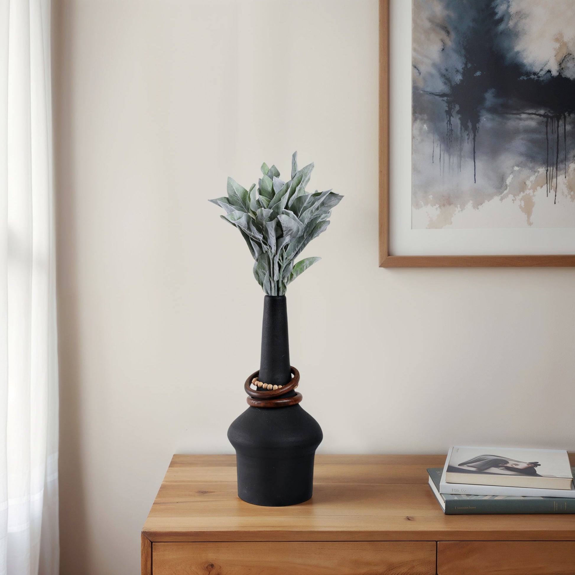 Tiago Vase With Wood Beads, Blk Vases and Jars| Sagebrook Home