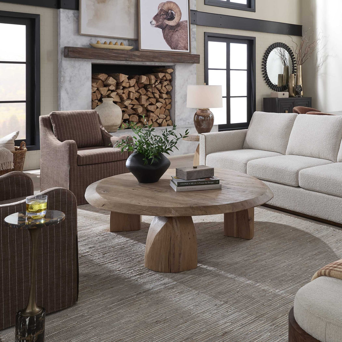 Tiernan Reclaimed Oak Round Coffee Table Coffee Tables| Uttermost