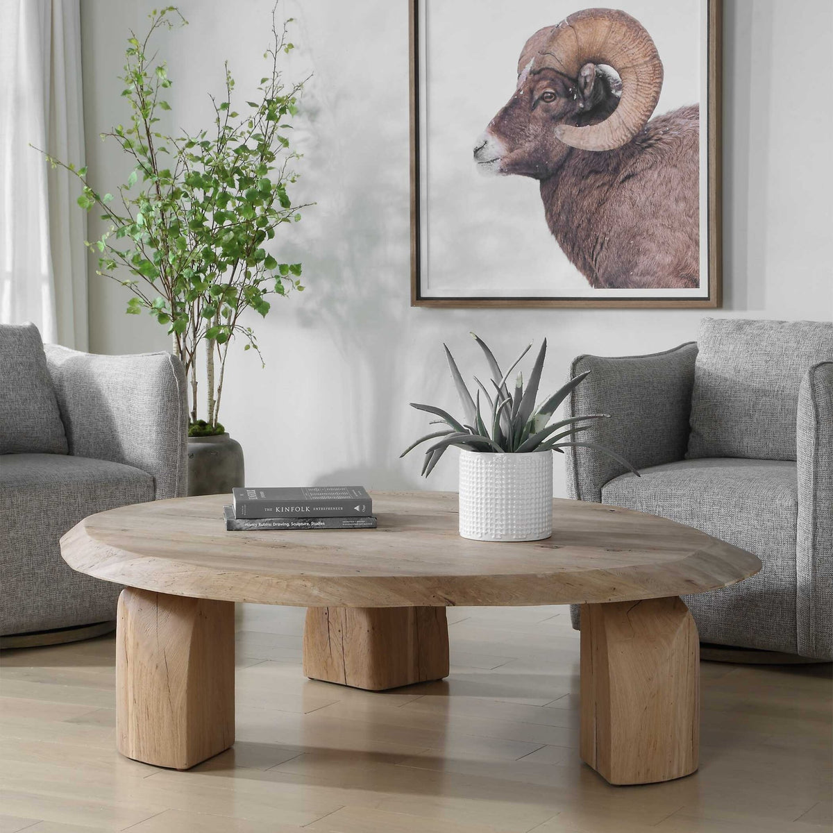 Tiernan Reclaimed Oak Round Coffee Table Coffee Tables| Uttermost