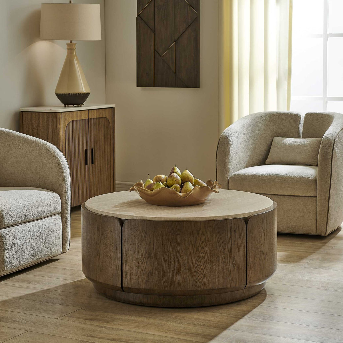 Tindall Round Travertine Coffee Table Coffee Tables| Uttermost