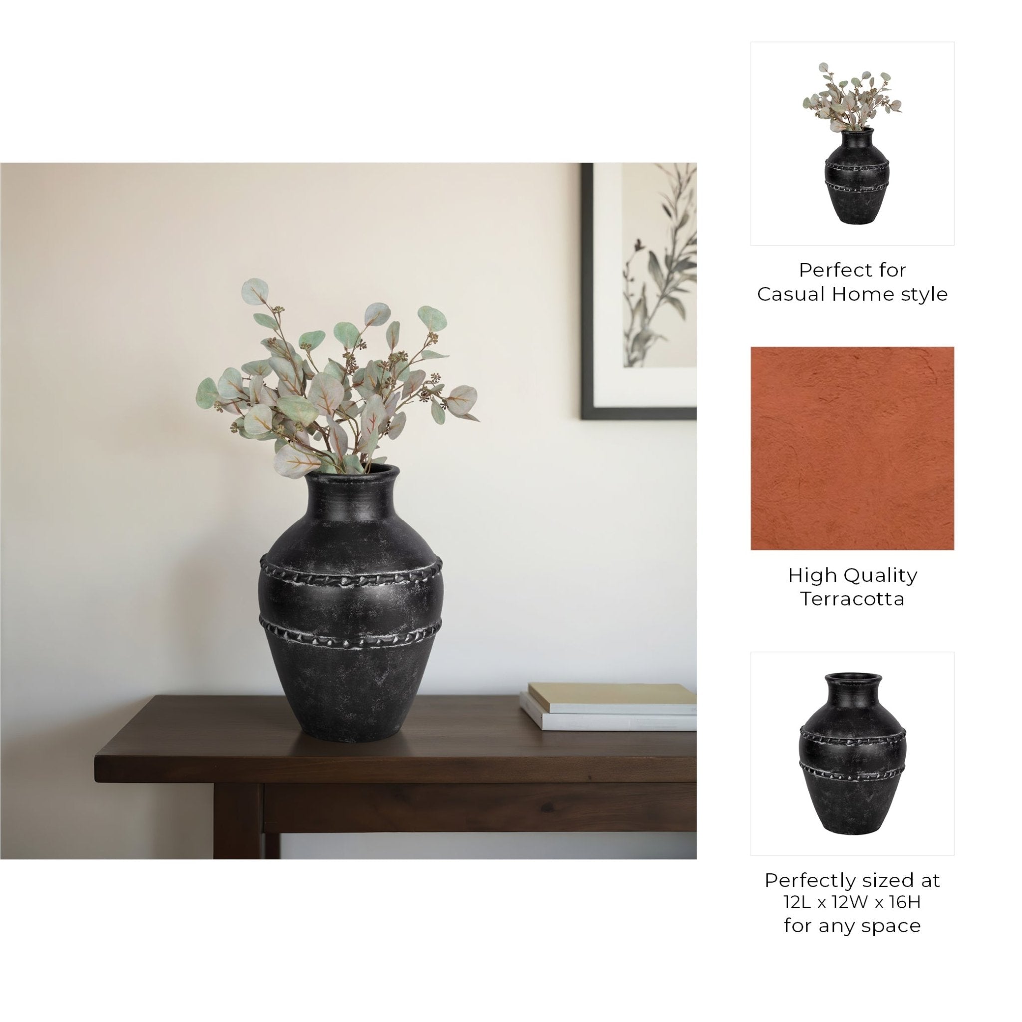 Traditional Terracotta Vase, Black Vases and Jars| Sagebrook Home