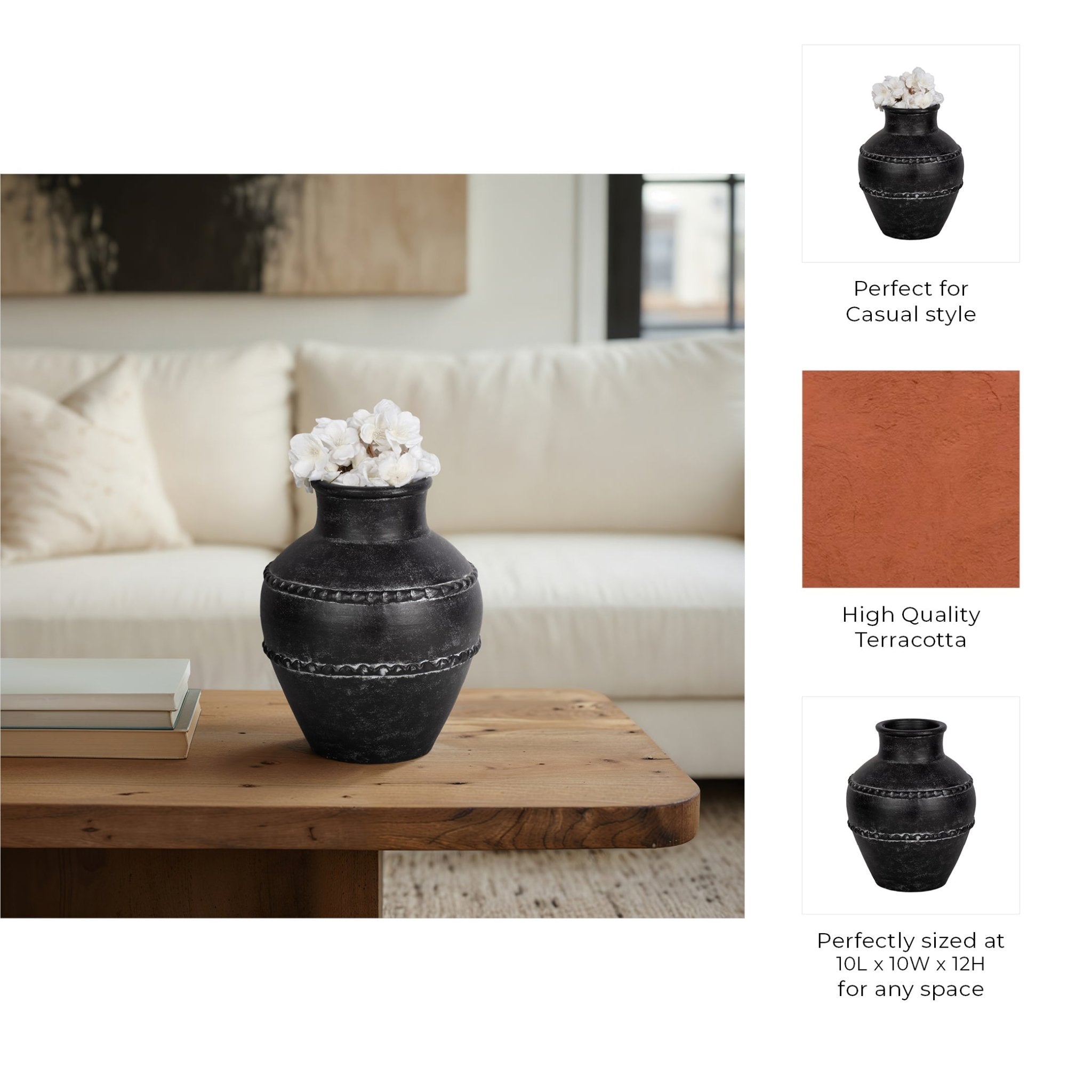 Traditional Terracotta Vase, Black Vases and Jars| Sagebrook Home