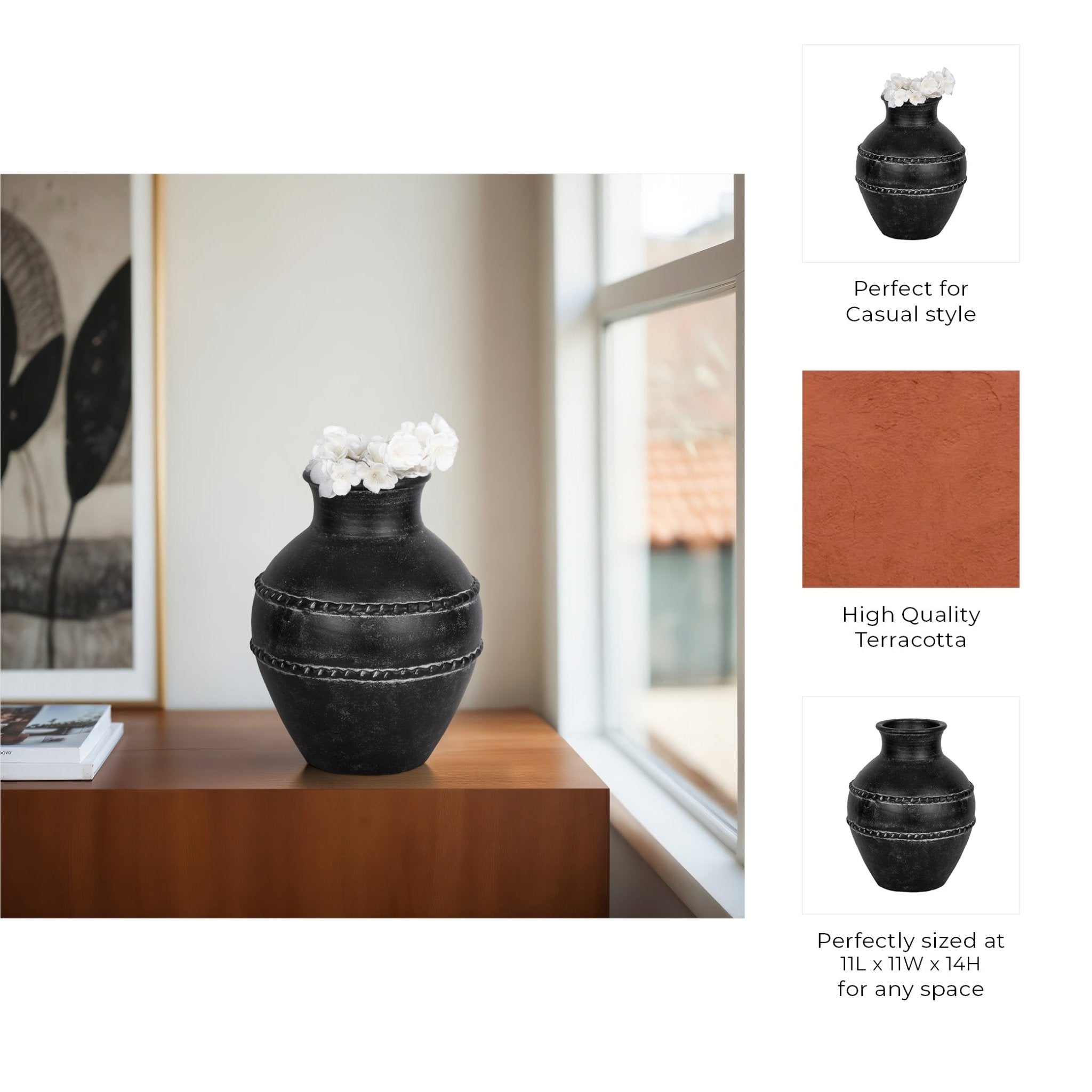 Traditional Terracotta Vase, Black Vases and Jars| Sagebrook Home