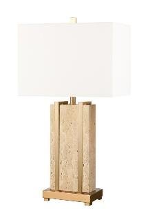 Stark Cream Travertine Table Lamp in Antique Brass-64.5cm H Table Lamps| Roots Furniture