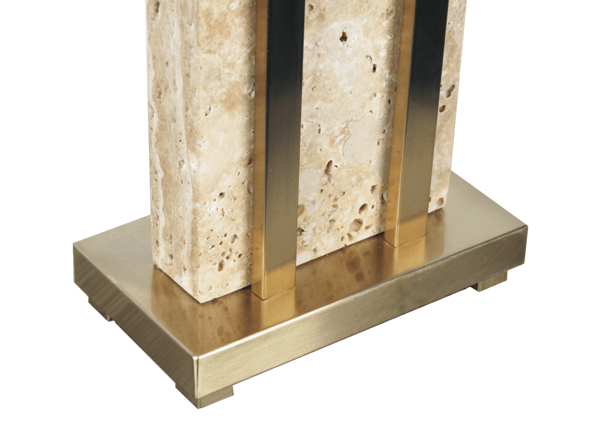 Stark Cream Travertine Table Lamp in Antique Brass-64.5cm H Table Lamps| Roots Furniture