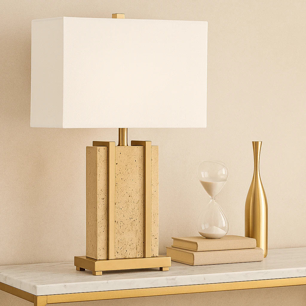 Monumental Sofa Set with 2 Free Stark Cream Travertine Table Lamp