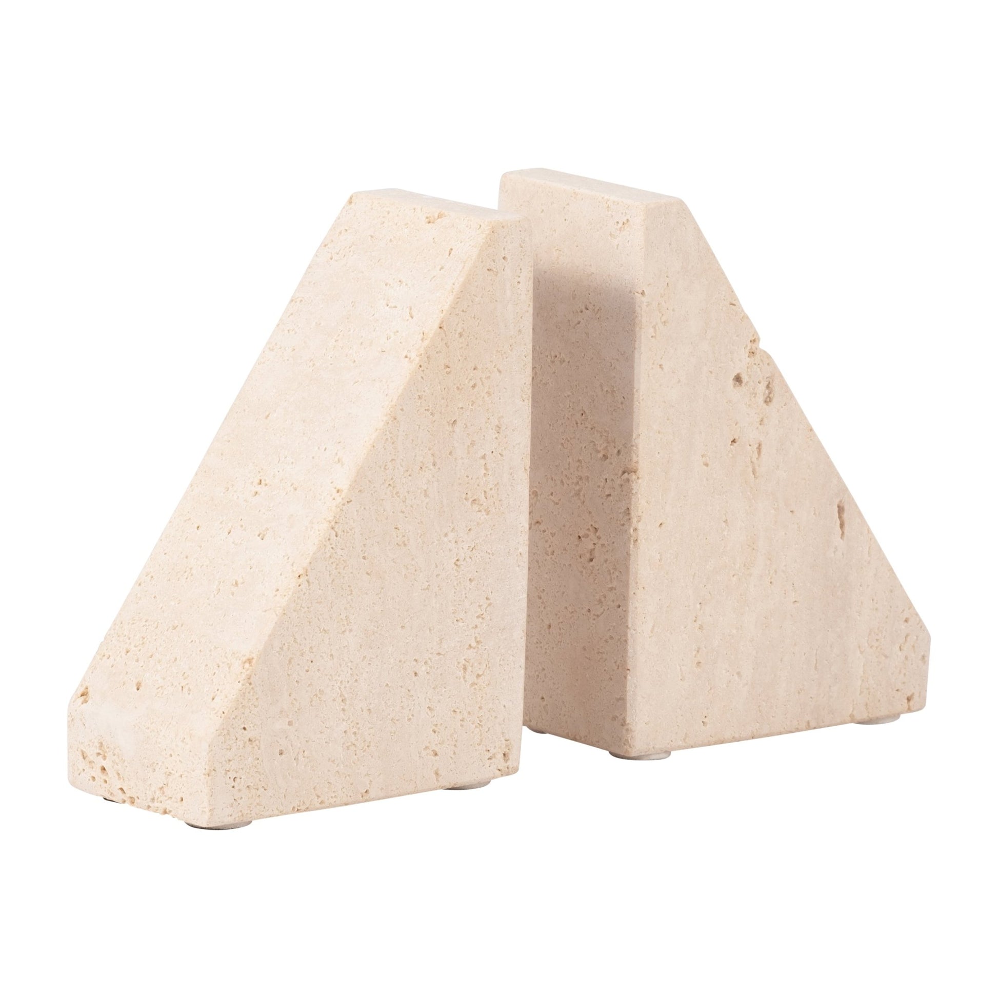 TRAVERTINE, S/2 5" TRIANGLE BOOKENDS, TAN Table Decors| Sagebrook Home