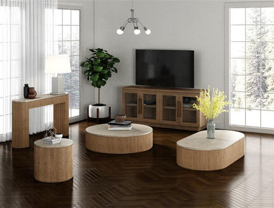 Travertine Top Natural Oak Coffee Table - Al Rugaib Furniture