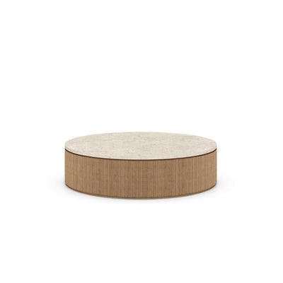 Travertine Top Natural Oak Round Coffee Table - Al Rugaib Furniture