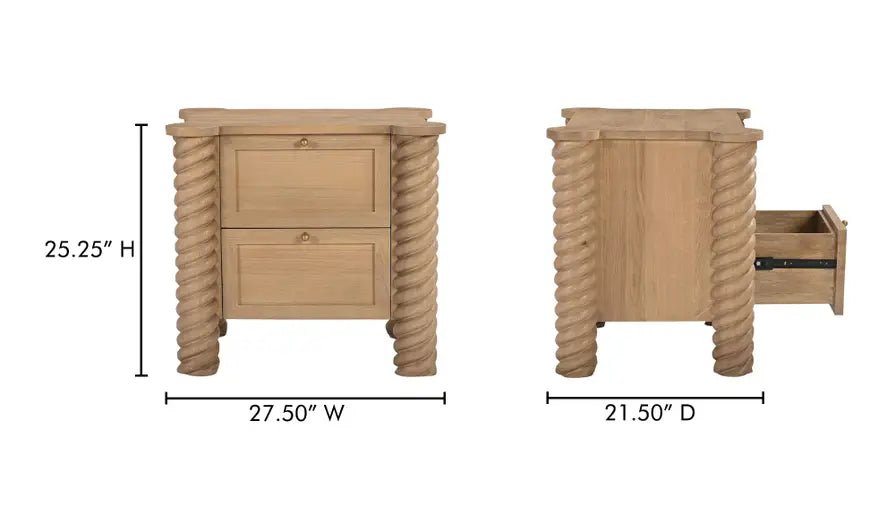 Treccia 2 Drawer Nightstand Oak Nightstands| Moe's Home
