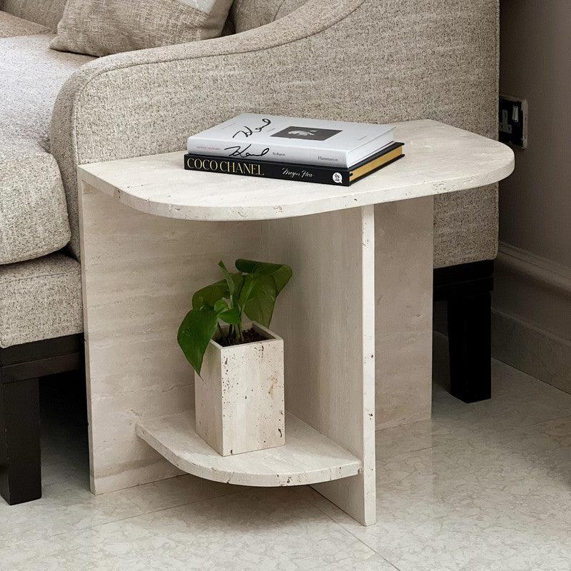 Treventino Chic White Marble Side Table By Alhome Accent & End Tables| Alhome