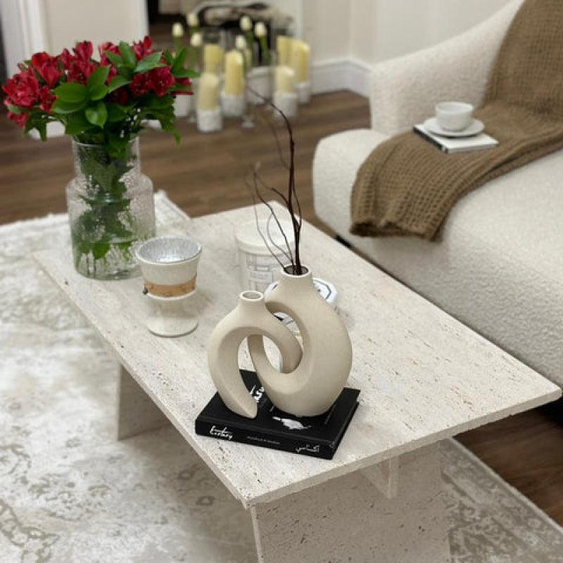 Treventino Marble Center Table - 90x50x45 cm - Off-White By Alhome - 110110168 Coffee Tables| Alhome
