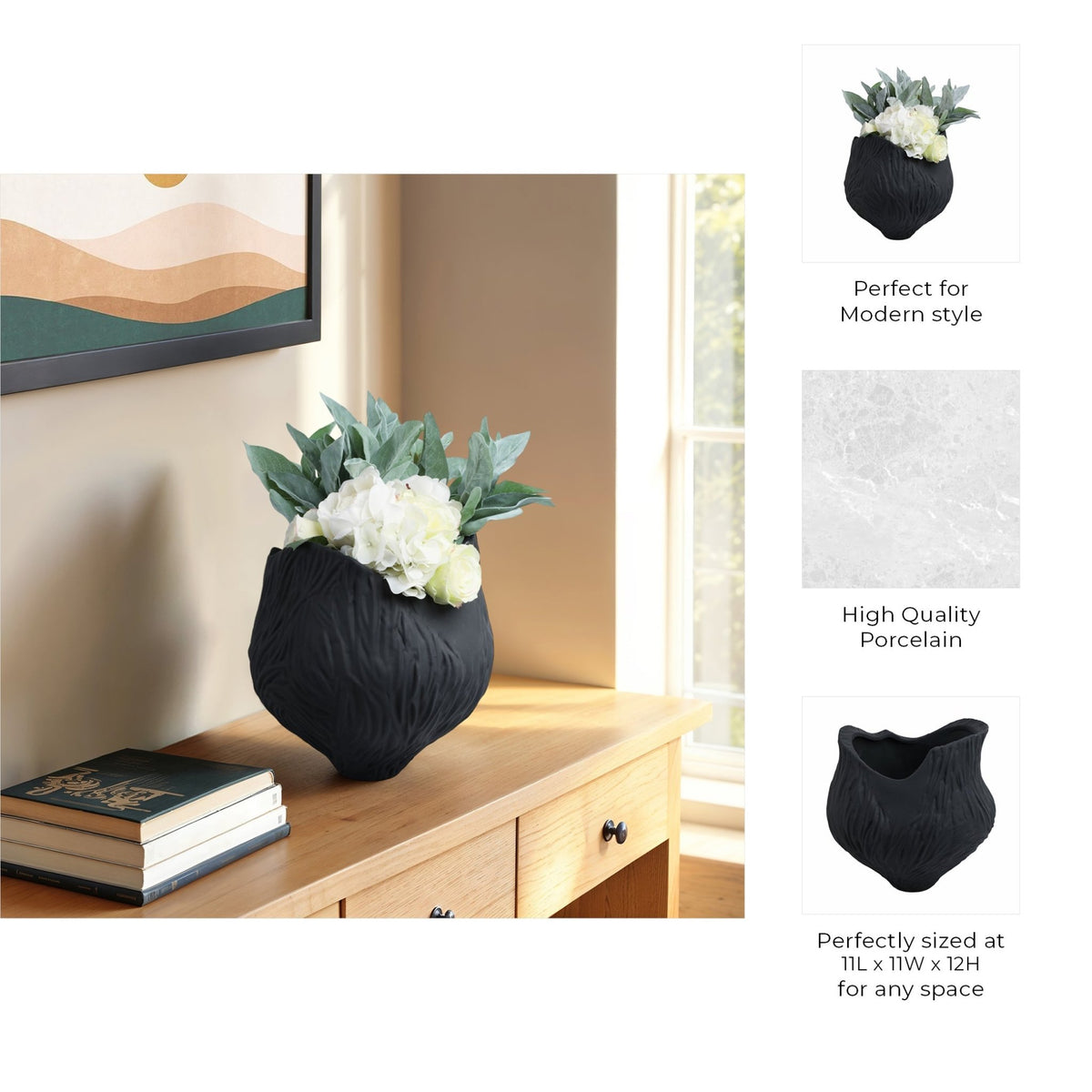 trevino 3d Printed Porcelain Vase,blk Vases and Jars| Sagebrook Home