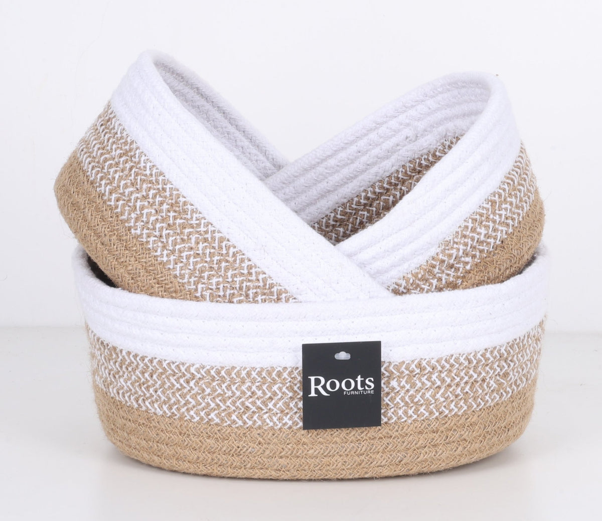 TRI CLR - CTN/JUTE - OVAL BASKET - S/3 Baskets| Roots Furniture