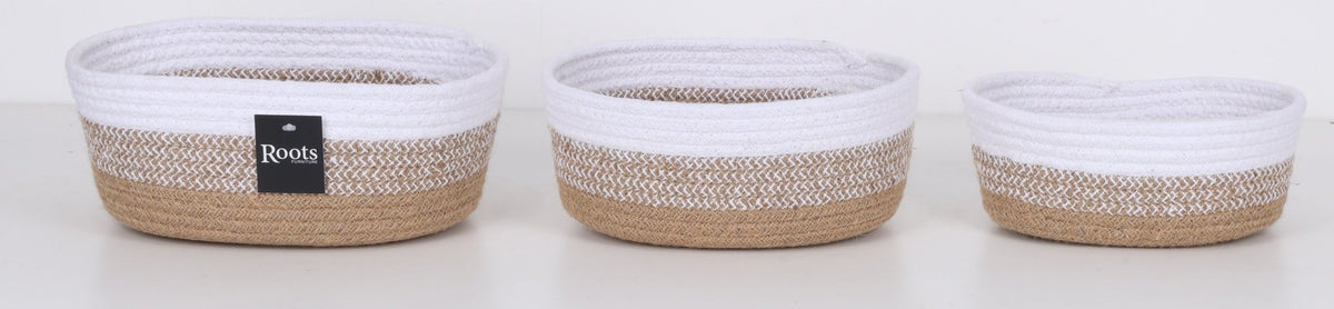 TRI CLR - CTN/JUTE - OVAL BASKET - S/3 Baskets| Roots Furniture