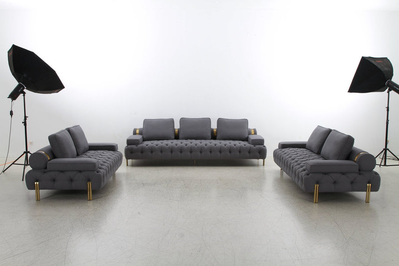 Tufting Dark Grey 3 Seater Sofa - Al Rugaib Furniture