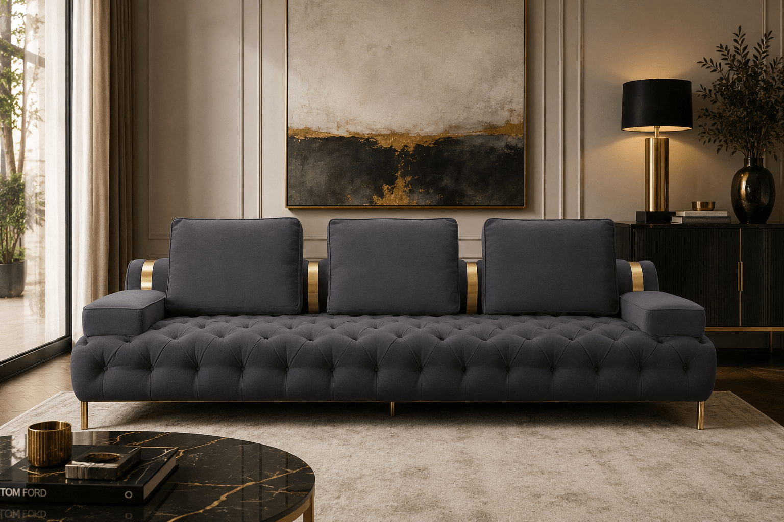 Tufting Dark Grey 4 Seater Sofa XL Sofas| Roots Furniture