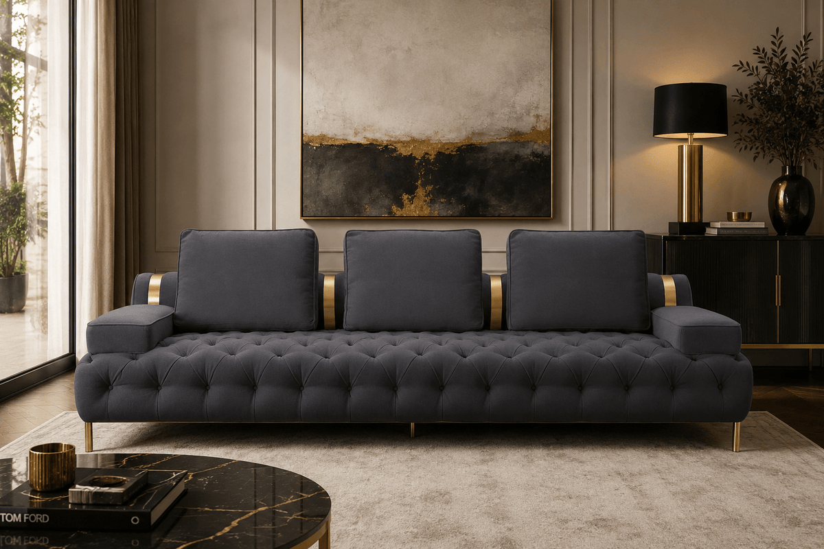 Tufting Dark Grey 4 Seater Sofa XL Sofas| Roots Furniture